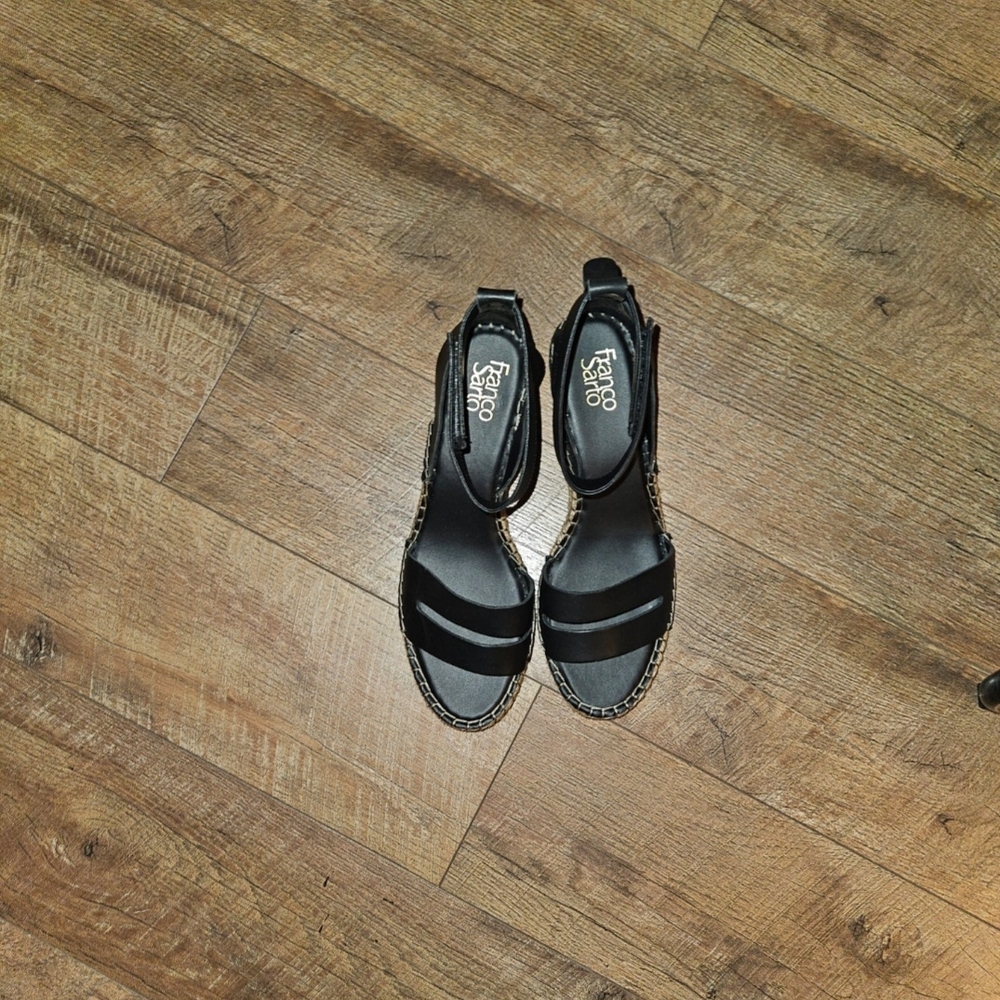 Franco Sarto Black Strappy Wedges